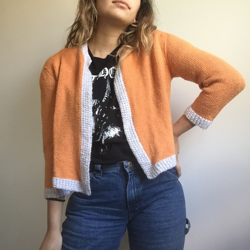 Vintage Orange Cropped Mod Sweater Cardigan